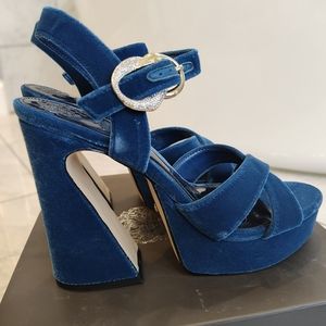 Get your fabulous BLUE VELVET platforms now! Even Elvis would be envious. Size 7